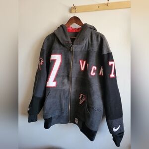 NFL Atlanta Falcon Michael Vick Denim Hooded Jacket Nike Jersey Upcycled Mens XL
